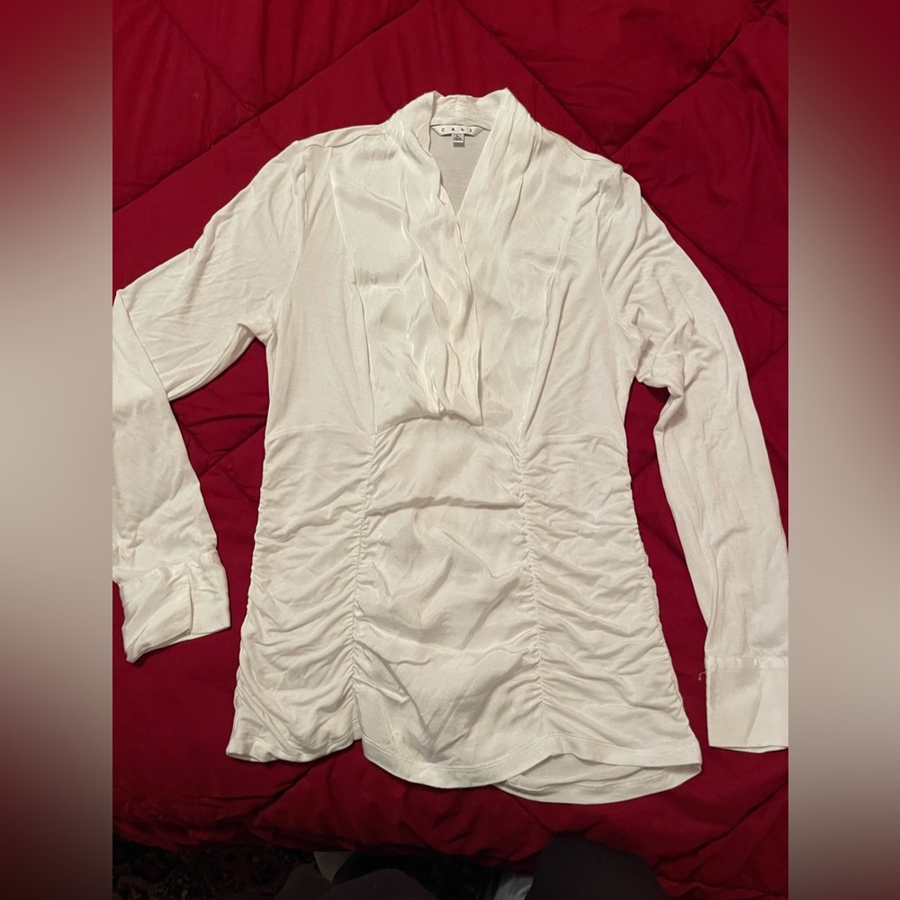 CAbi  deep V draped blouse